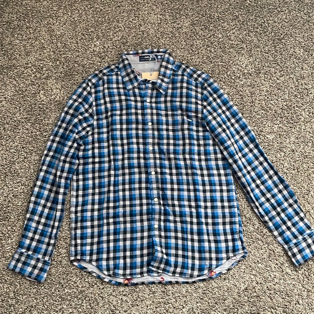 NWT Reversible blue flannel dinosaur shirt